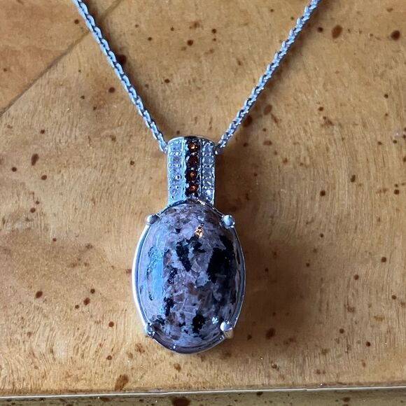 Natural Yooperlite Red Garnet Sterling Silver Necklace - Picture 1 of 9